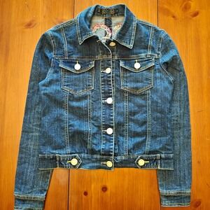 Coogi Jean Jacket Women's Medium Embroidered Y2K 90s Vintage Dark Wash Denim EUC